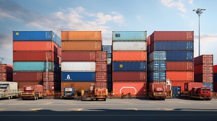 Shipping Cargo terminal with container stack. AI generated image