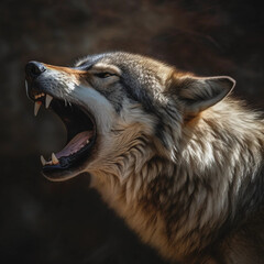 Closeup of a Wolf Head Snarling in Profile