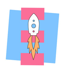 Rocket launch sign. Stmvol of starting a business. Spaceship icon in flat design. Vector illustration.