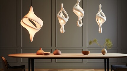 Exquisite lamps of oblong wavy shapes for spectacular lighting of the dining room, bedroom, living room.