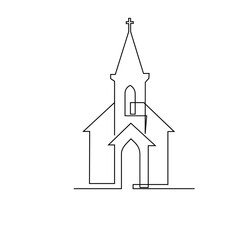 Church Single continuous line illustration template