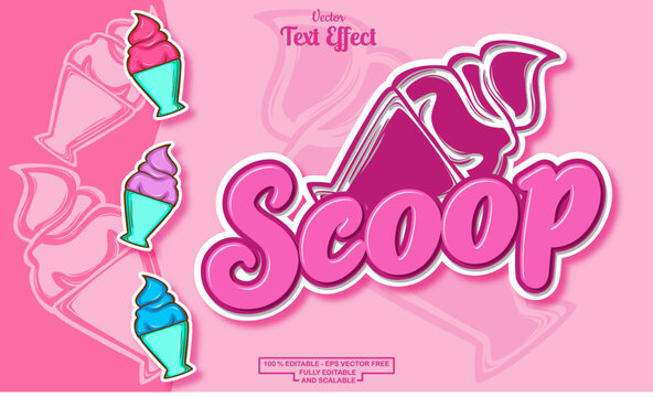 scoop editable text effect on pink color background with hand drawn ice cream