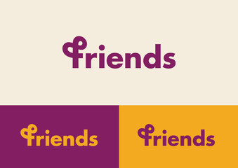 Logo, Friends. Typography, lettering. Violet shades.