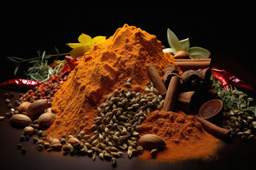 Indian spices in plate © PRASANNAPIX