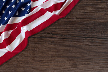 USA or American flag on white wood background 3D render. Veterans Day, Memorial Day, Independence...