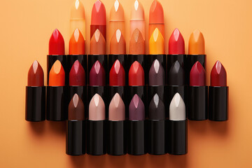 Colorful many lipstick. Beautiful Make-up concept.