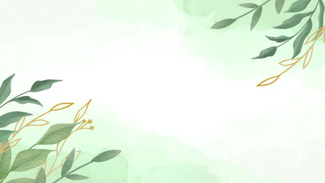 green watercolor background with leaves animation
