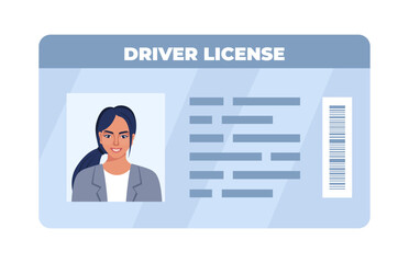 Driver License ID card. Personal info data. Identification document with person photo. User or profile card. Driver's license. Flat style. Vector illustration.