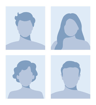 Man and woman empty avatars set. Default photo placeholder for social networks, resumes, forums and dating sites. Male and female no photo images for unfilled user profile. Vector illustration.