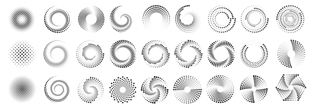 Abstract circle consisting of many dots set
