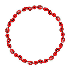 Obraz premium red wonman sexy lips with teeth art drawn round frame