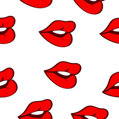 red wonman sexy lips with teeth art drawn seamless pattern