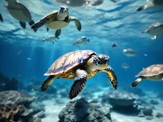 green sea turtle swimming Generated Ai