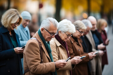 Fototapeta premium Seniors using smartphones