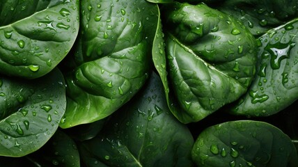 Fototapeta premium Green Spinach with water drops background.