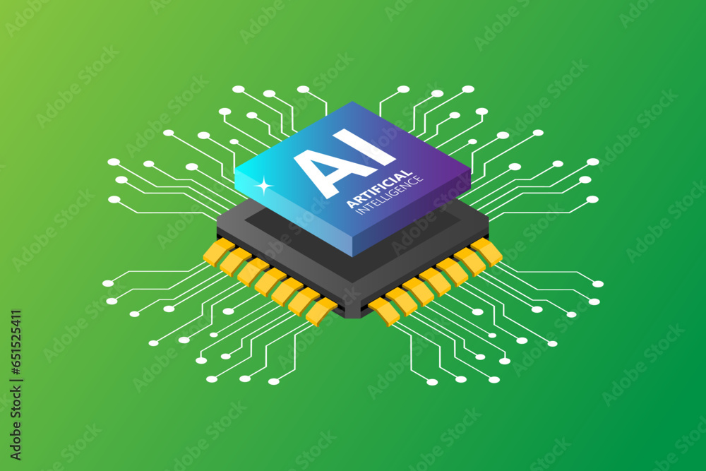 Poster ai chipset on circuit board in futuristic concept suitable for future technology artwork , responsiv