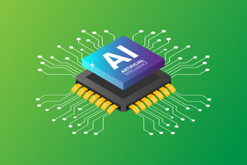 Ai chipset on circuit board in futuristic concept suitable for future technology artwork , Responsive web banner isometric vector