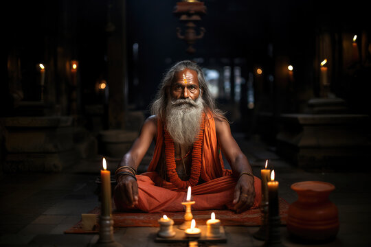Hindu priest, also known as a Pandit or Pujari, conducting intricate worship services within the sanctified precincts of a temple
