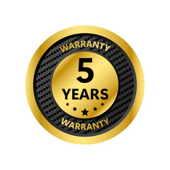 5 years warranty golden label, vector illustration