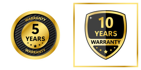 Set 5 years 10 years gold warranty label, illustration vector