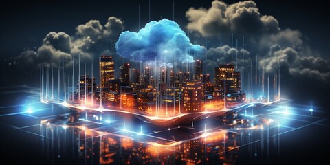 Digital informational technology web futuristic hologram with cloud