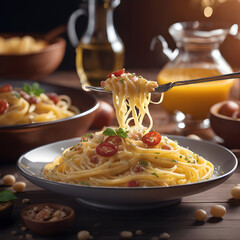 Pasta Carbonara on a plate.