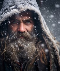 A man with a beard in the winter season. Generative AI