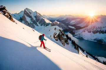 Gartenposter Dolomiten skiers on resort