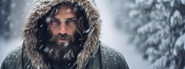 A man with a beard in the winter season. Generative AI