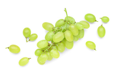 Fresh green grapes on white background