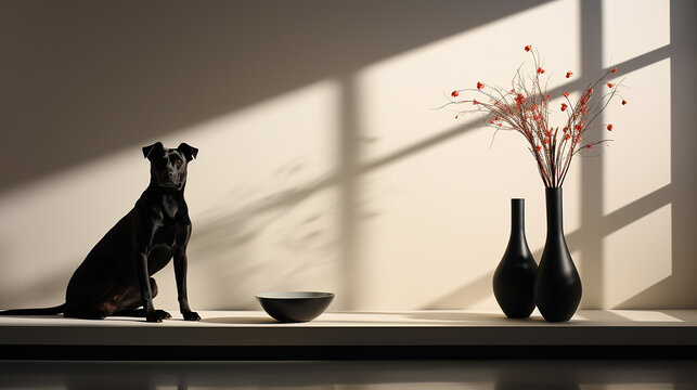 The dog in the minimalist and luxurious home
