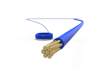 Creative Cable Concepts . Blue Flexible Electrical Copper Wire, Cable 3D Rendering