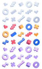 Set of geometric shapes in different colors, 3d render