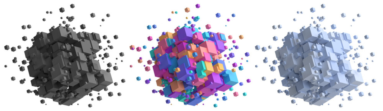 Set of colorful cubes, 3d render