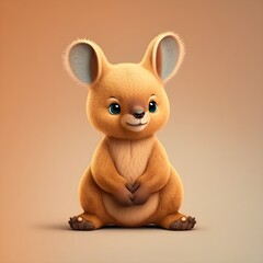A cute fluffy happy cartoon kangaroo character illustration full body shot perfect features kawaii chibi hyper detailed whimsical realistic hyper beautiful colours 