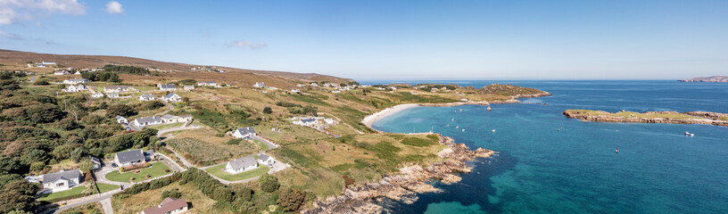 Aerial view of Calf island and lifeboat bay on Arranmore Island in County Donegal, Republic of...