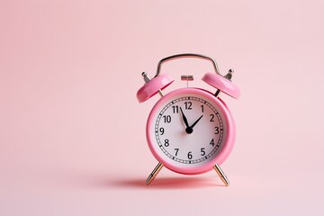 Alarm clock on pink background minimalist theme  - obrazy, fototapety, plakaty