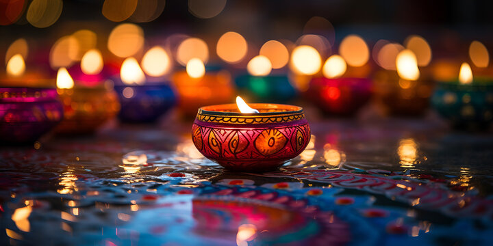 Radiant Diwali Festival Light scape on blured background AI Generative 