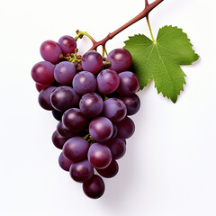 Fototapeta premium AI. Fresh of blue grapes with leaves isolated on a white background