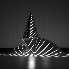 light installation in shape of cone monumental volumetric light and shadow cinematic Corona renderer highly detailed high resolution Photorealistic intricate reflections high contrast 