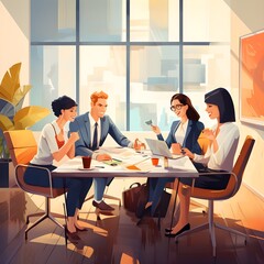 Team member having a business meeting in a modern office in muted colours