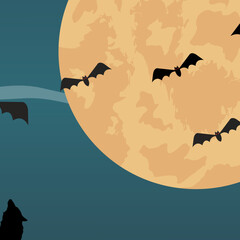 Halloween background wit wolf howling moon
