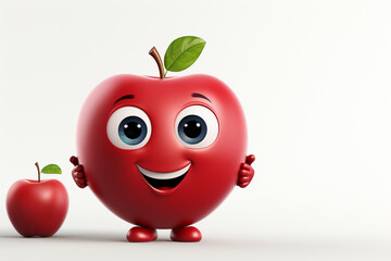3d illustration of red apple cartoon character with arms and legs leaning on wall