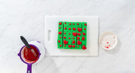 Green fudge with red hearts