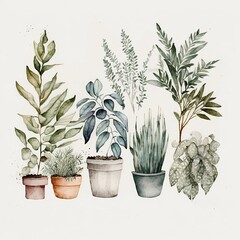 Obraz premium Botanical Design Watercolor Illustration Artwork, House Plants Home Wall Art, Interior Decor Prints, Home Decor Artprint