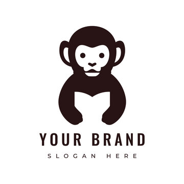cute monkey animal mammal primate mascot wildlife character logo design vector graphic illustration