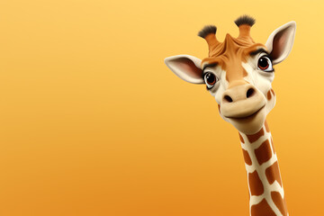 giraffe isolated on orange background with copy space for your text - obrazy, fototapety, plakaty