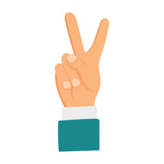 Hand icon. Drawn in flat style. A man's hand shows a peace gesture. Vector.
