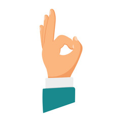 Icon ok. Drawn in flat style. A man's hand shows the gesture everything is fine. Vector.
