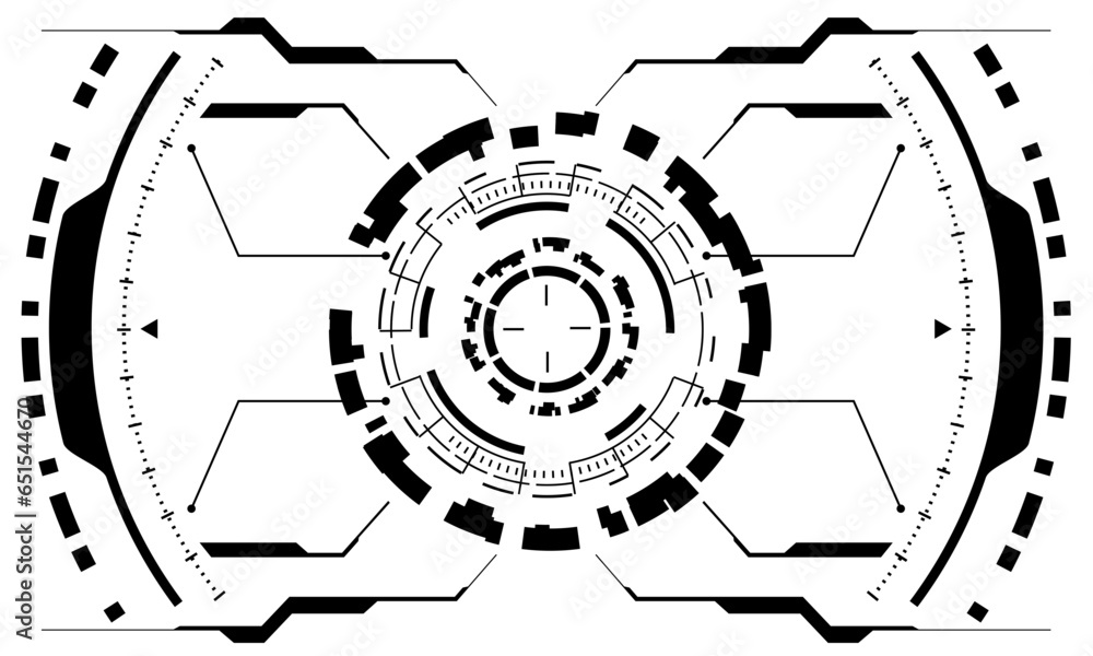 Poster hud sci-fi interface screen view black geometric on white design virtual reality futuristic technolo